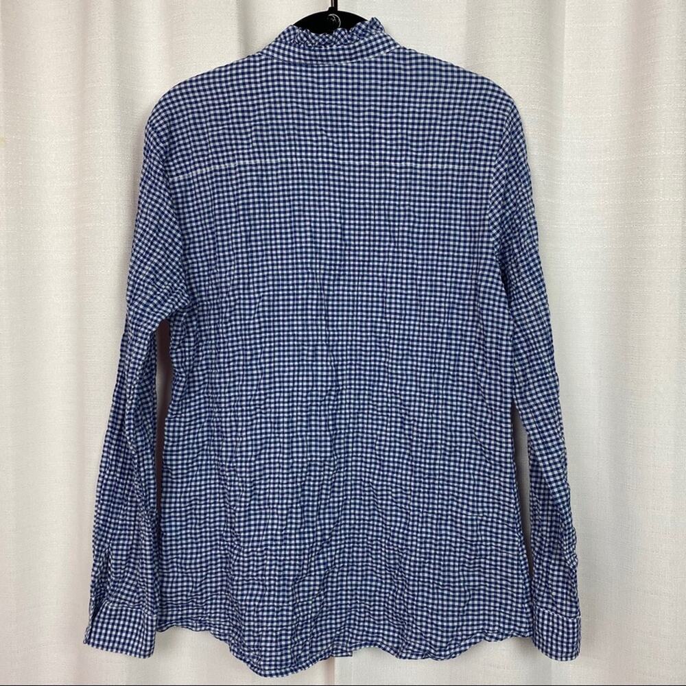 J.McLaughlin Blue Gingham Quilted Long Sleeve Button Up Blouse Sz.M - Picture 7 of 9